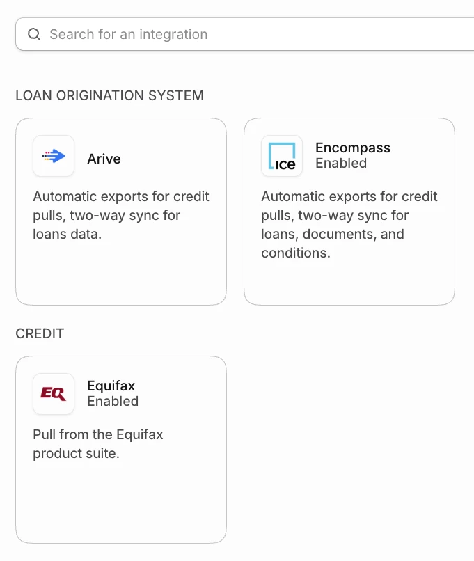 Gizmo integrations dashboard syncing mortgage platform data