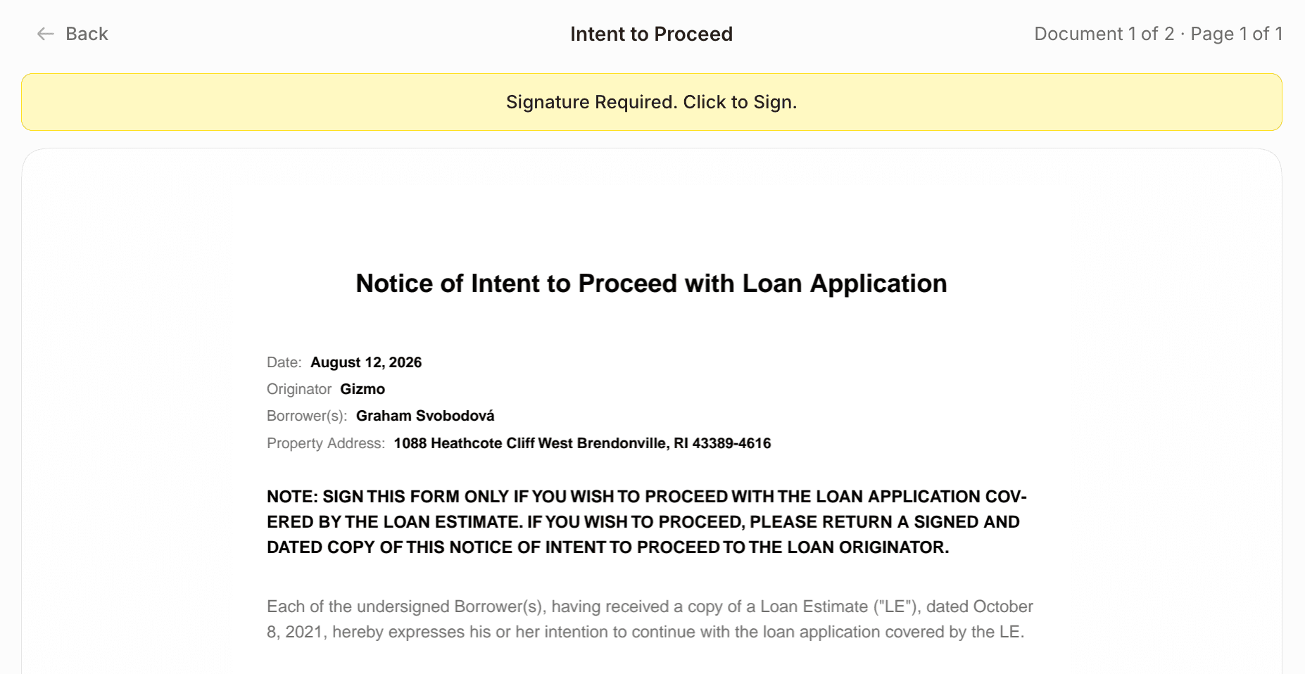Intent to Proceed